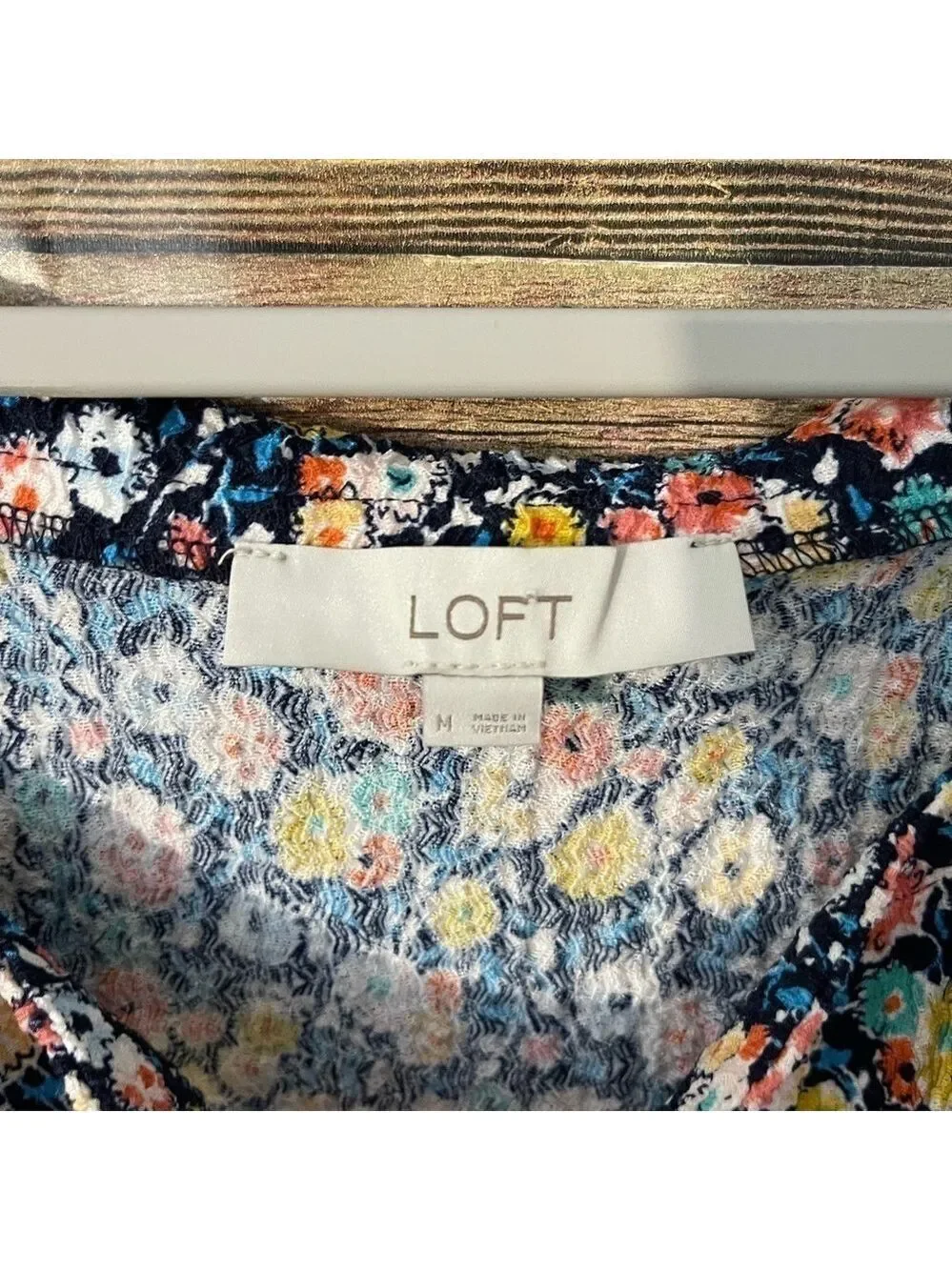 Loft Womens Floral Print Textures Square Neck Puff Sleeve Front Tie Top Size M